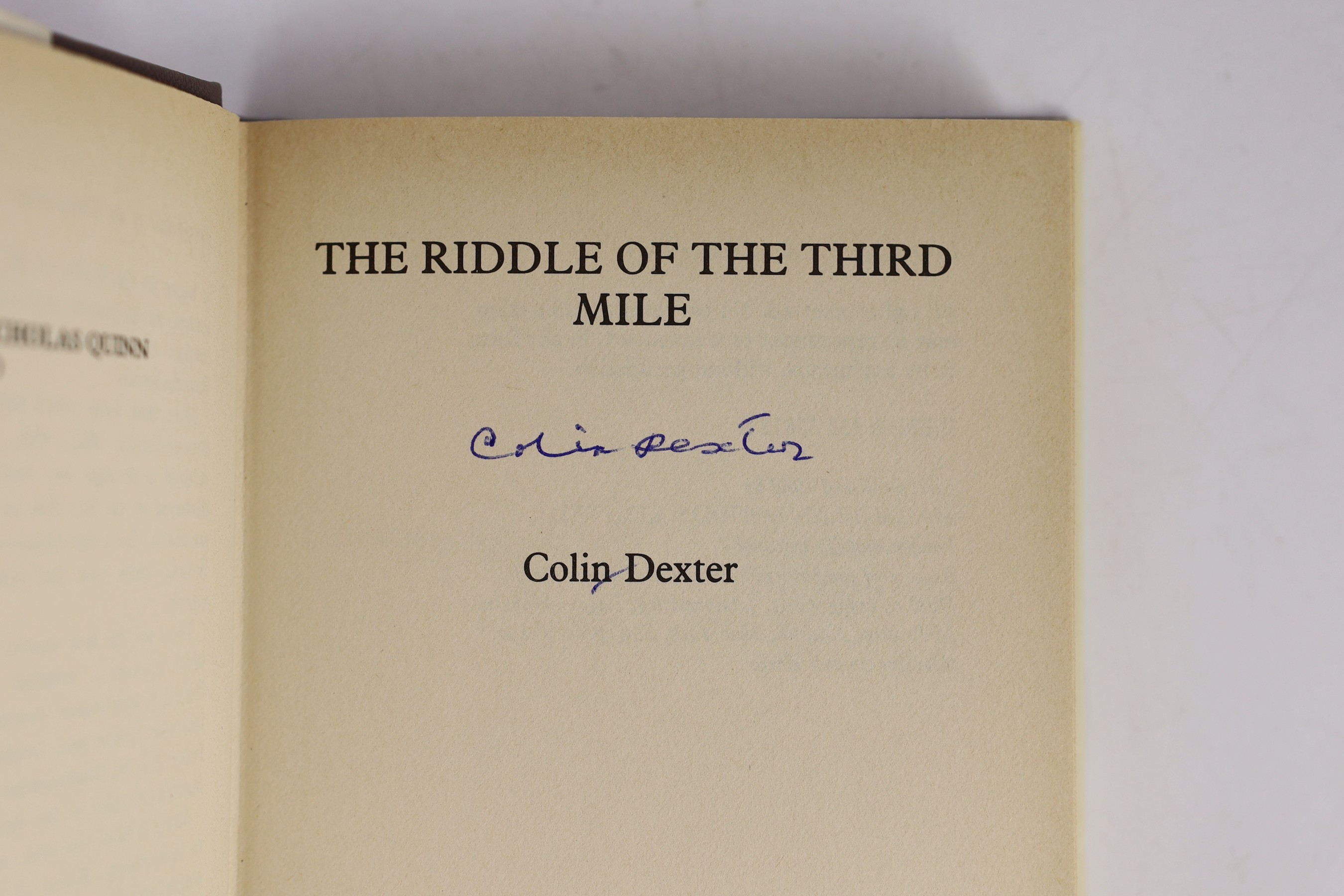 Dexter, Colin - 2 works - The Riddle of the Third Mile, 1st edition, signed on title page by the author, 8vo, original cloth in unclipped d/j, Macmillan, London, 1983 and The Jewel That Was Ours, 1st edition, signed on t